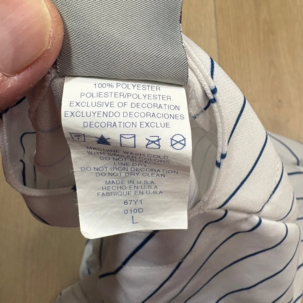 Majestic Milwaukee Brewers MLB Pinstripe Baseball Jersey Youth Large White Blue